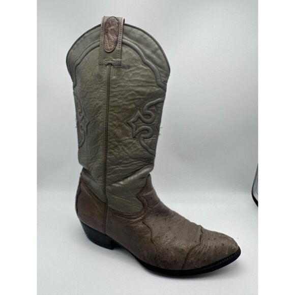 Montana Vtg Mens Ostrich Leather Western Cowboy Boots Sz 8.5 EE Gray Brown main image 2